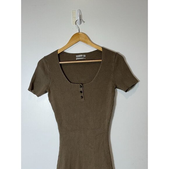 Urban Outfitters Tan Bodycon Ribbed Knit Short Sleeve Dress Medium Women - Picture 3 of 8